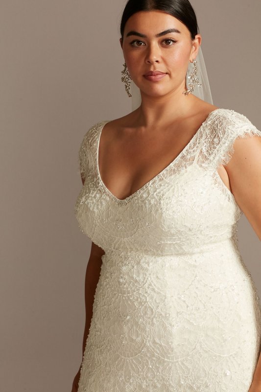 Hand Beaded Cap Sleeve Plus Size Wedding Dress Melissa Sweet 8MS251206