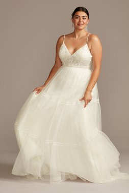 Corset Tiered Chiffon Plus Size Wedding Dress Melissa Sweet 8MS251209