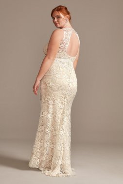 Floral Applique Open Back Petite Wedding Dress Galina Signature 7SWG841