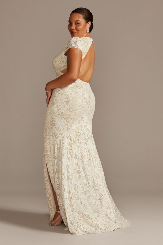 V-Neck Lace Open Back Plus Size Wedding Dress Melissa Sweet 8MS251215