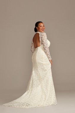 Petite Lace Wedding Dress with Plunging Neck Galina Signature 7SWG689