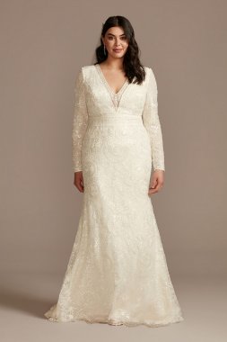 Sequined Plus Size Wedding Dress with Scallop Hem Melissa Sweet 8MS251236