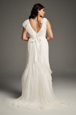 Pleated Tulle Flutter-Back Plus Size Wedding Dress White by Vera Wang 8VW351448