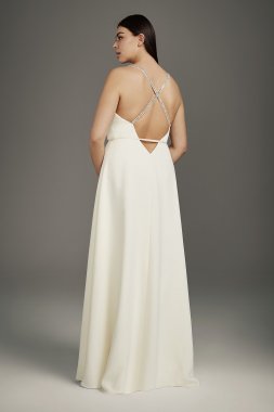 Plus Wrap Gown with Jeweled Crisscross Low Back White by Vera Wang 8VW351495