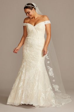 Beaded Lace Mermaid Plus Size Wedding Dress Oleg Cassini 8XTCWG808