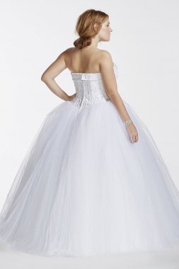 Tulle Plus Size Wedding Dress with Beaded Bodice David's Bridal Collection 9NT8017