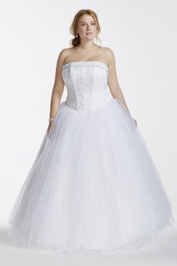 Tulle Plus Size Wedding Dress with Beaded Bodice David's Bridal Collection 9NT8017