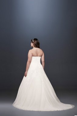 Soft Tulle Plus Size Wedding Dress with Leaf Lace David's Bridal Collection 9OP1338