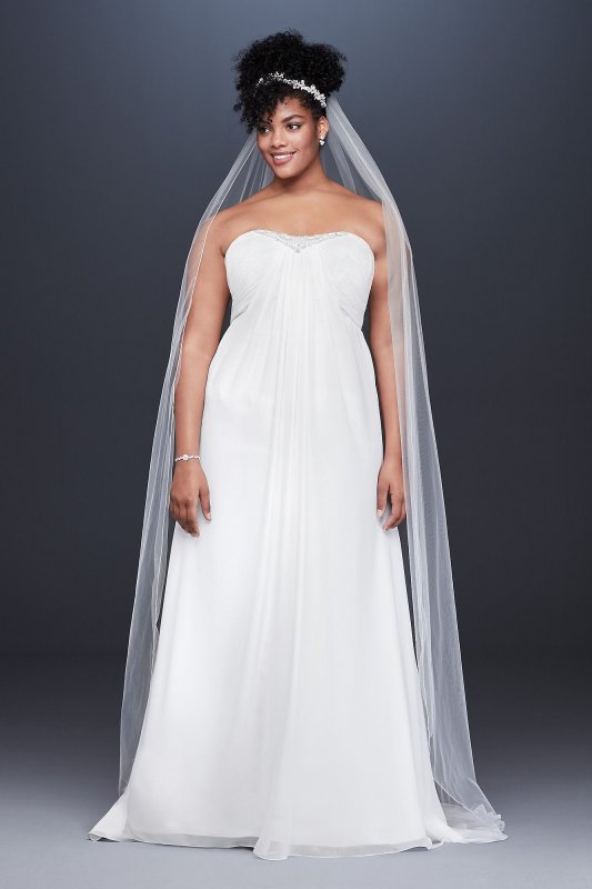 Pleated Chiffon Plus Size Wedding Dress with Beads David's Bridal Collection 9OP1350