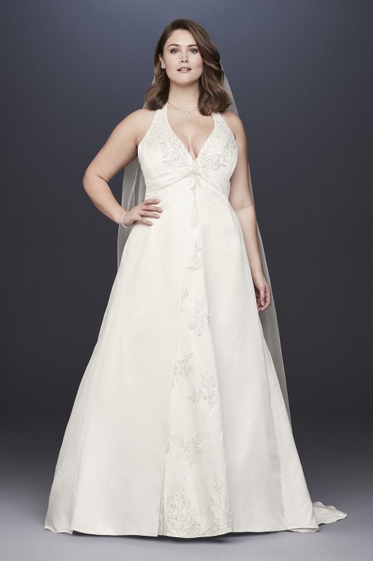 Embroidered Lace Satin Plus Size Wedding Dress David's Bridal Collection 9OP1356