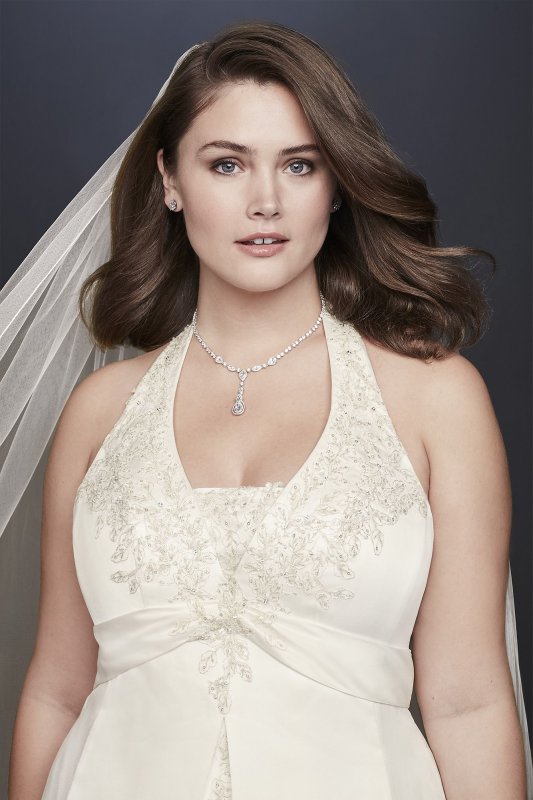 Embroidered Lace Satin Plus Size Wedding Dress David's Bridal Collection 9OP1356