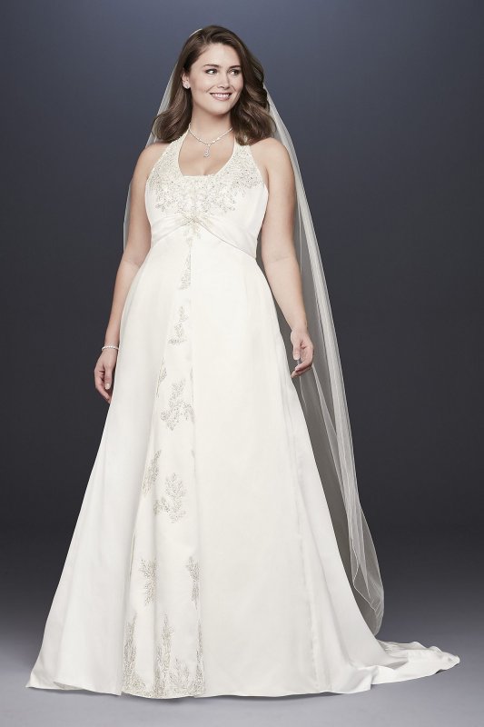 Embroidered Lace Satin Plus Size Wedding Dress David's Bridal Collection 9OP1356