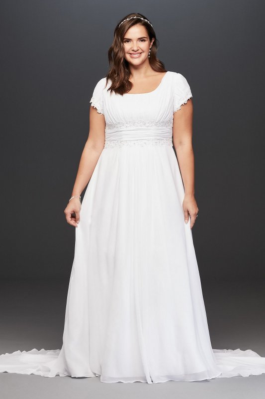 Short Sleeve Chiffon Plus Size Wedding Dress David's Bridal Collection 9SLV9743