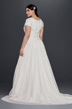 Modest Short Sleeve Plus Size A-Line Wedding Dress David's Bridal Collection 9SLWG3811