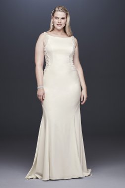 Beaded Illusion and Crepe Plus Size Wedding Dress Galina Signature 9SV771