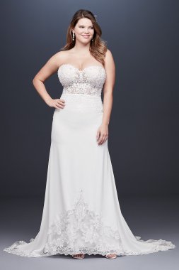 Sheer Beaded Bodice Lace Plus Size Wedding Dress Galina Signature 9SV830