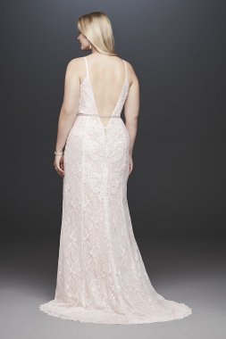 Scoop Neck Beaded Wedding Dress with 3/4 Sleeves David's Bridal Collection 4XLSLYP3344