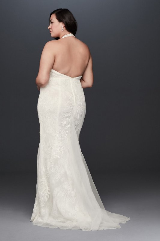 Plunge Neckline Halter Plus Size Wedding Dress Galina Signature 9SWG825