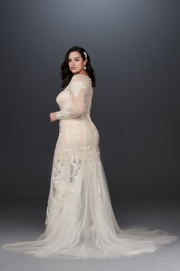 Applique and Tulle Godet Plus Size Wedding Dress Galina Signature 9SWG827