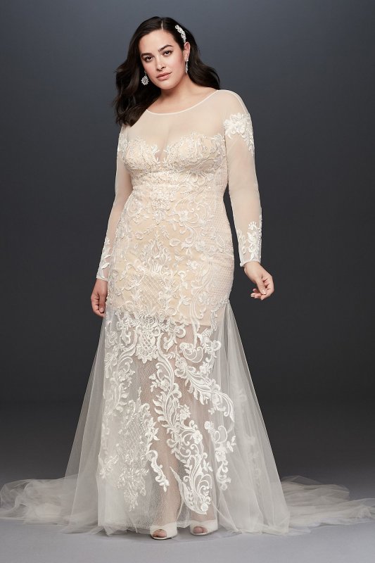 Applique and Tulle Godet Plus Size Wedding Dress Galina Signature 9SWG827