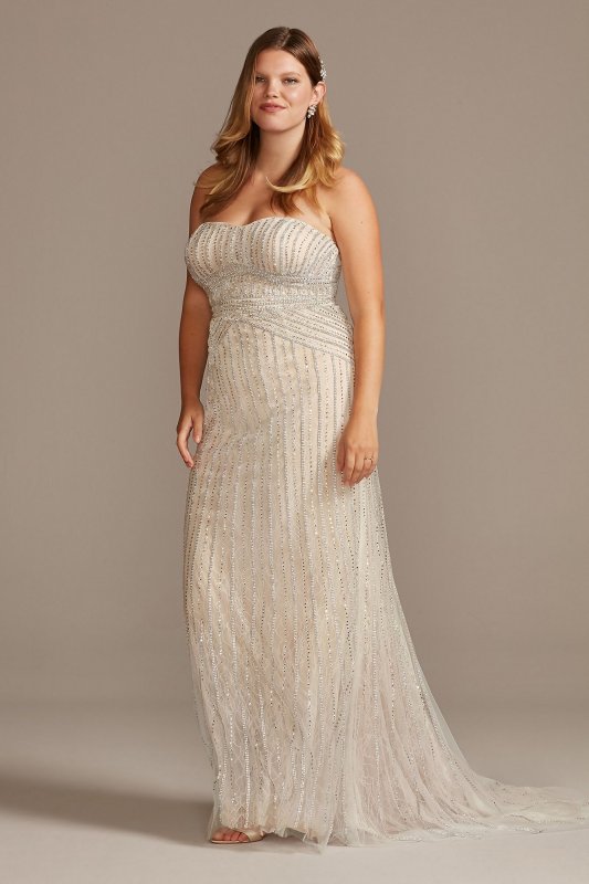 Deco Beaded Plus Size Lace Sheath Wedding Dress Galina Signature 9SWG829