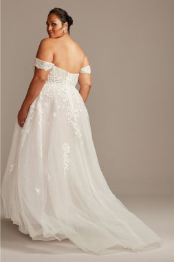 Tulle Plus Size Wedding Dress with Beaded Satin David's Bridal Collection 9T8017