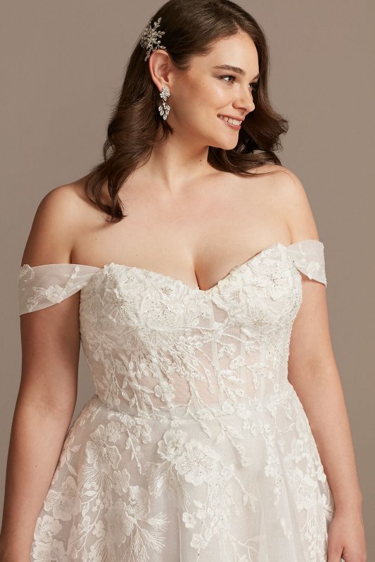 Floral Plus Size Wedding Dress with Swag Sleeves Galina Signature 9SWG834