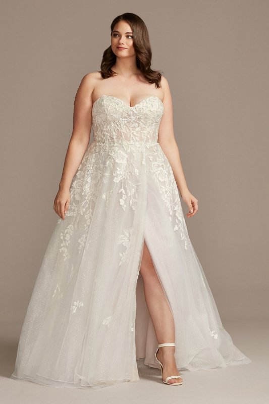 Floral Plus Size Wedding Dress with Swag Sleeves Galina Signature 9SWG834