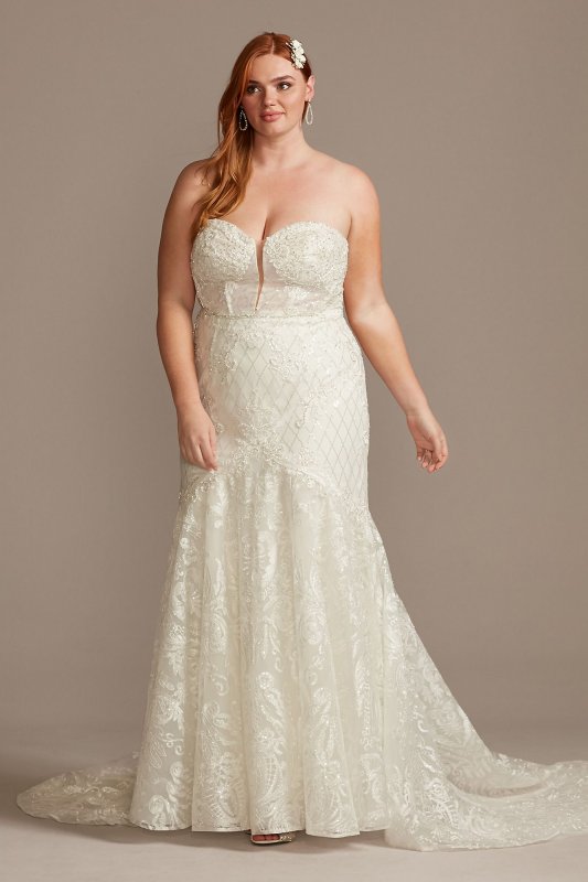 Beaded Brocade Embellished Plus Size Wedding Dress Galina Signature 9SWG835