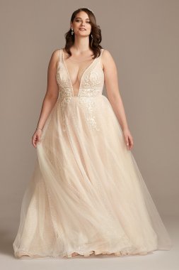 Bead Brocade Sequin Layer Plus Size Wedding Dress Galina Signature 9SWG836