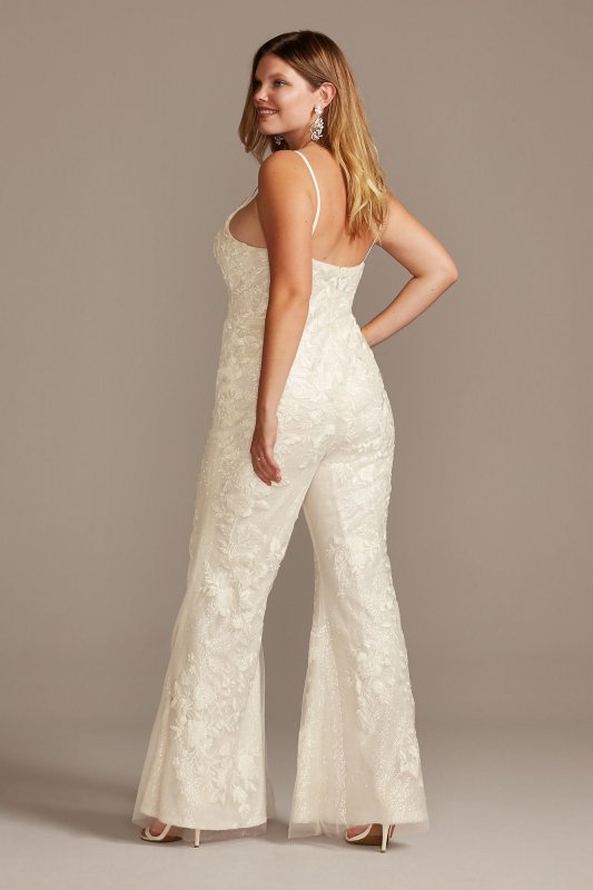 Floral Overlay Plus Size Flare Wedding Jumpsuit Galina Signature 9SWG839