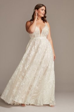 Crystal Bead Double Strap Plus Size Wedding Dress Galina Signature 9SWG840