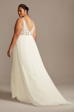 Applique Illusion Chiffon Plus Size Wedding Dress Galina Signature 9SWG842