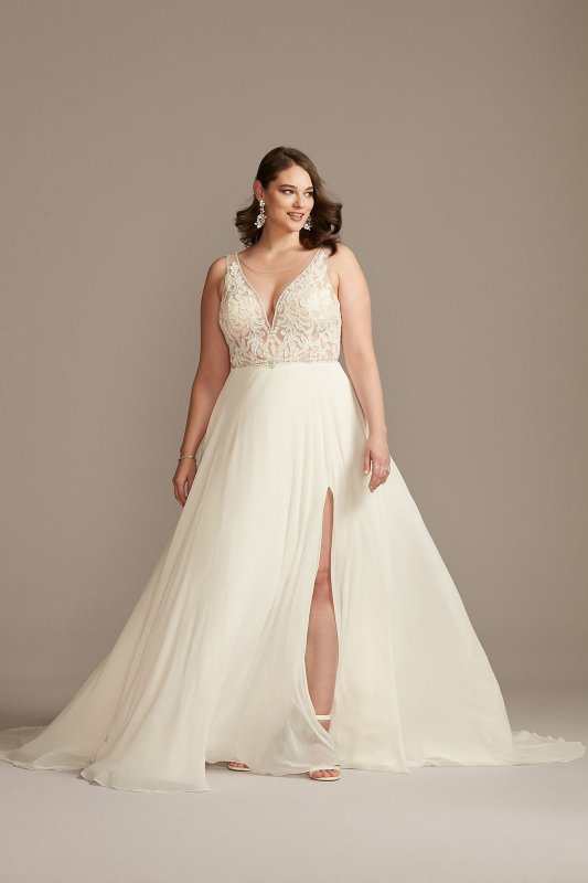 Applique Illusion Chiffon Plus Size Wedding Dress Galina Signature 9swg842 9swg842 34800 9988