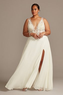 Applique Illusion Chiffon Plus Size Wedding Dress Galina Signature 9SWG842