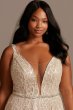 Geometric Sequin Plunge Plus Size Wedding Dress Galina Signature 9SWG863