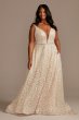 Geometric Sequin Plunge Plus Size Wedding Dress Galina Signature 9SWG863