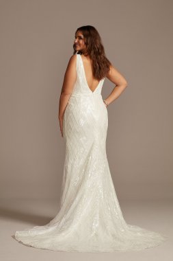 Beaded Illusion Plunge Plus Size Wedding Dress Galina Signature 9SWG873