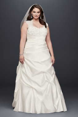 Cap Sleeve Satin A-line Plus Size Wedding Dress David's Bridal Collection 9T3090