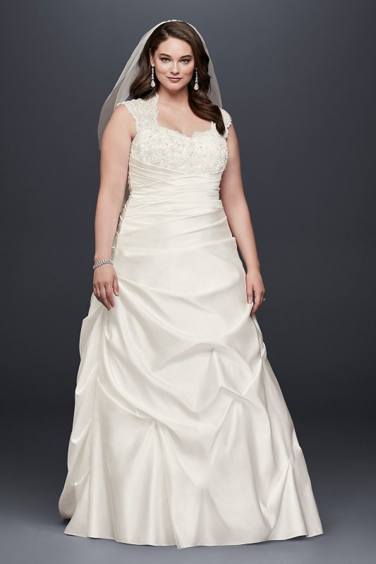 Cap Sleeve Satin A-line Plus Size Wedding Dress David's Bridal Collection 9T3090