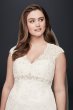 Cap Sleeve Lace Over Satin Plus Size Wedding Dress David's Bridal Collection 9T3299