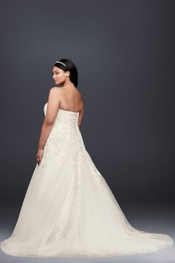 A-Line Beaded Tulle Plus Size Wedding Dress David's Bridal Collection 9V3469