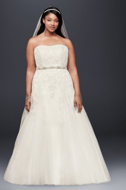 A-Line Beaded Tulle Plus Size Wedding Dress David's Bridal Collection 9V3469