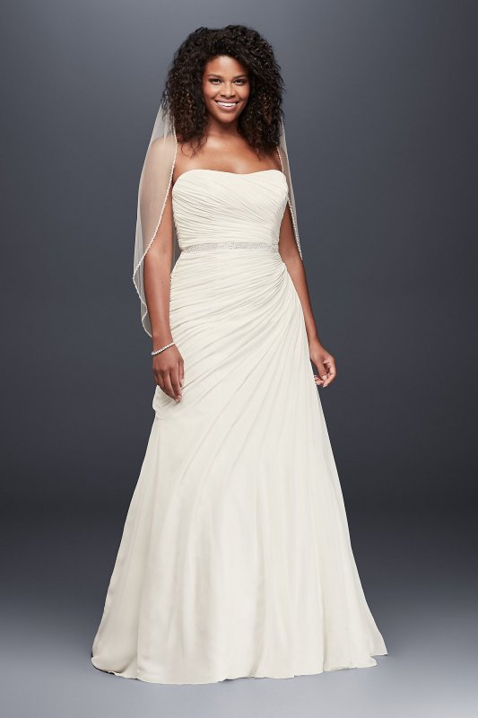 Crinkle Chiffon Draped Plus Size Wedding Dress David's Bridal Collection 9V3540