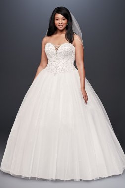 Beaded Illusion Plus Size Ball Gown Wedding Dress David's Bridal Collection 9V3849