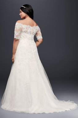 Hand-Beaded Illusion Plus Size Wedding Dress David's Bridal Collection 4XL9V3849