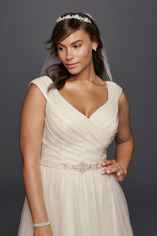 Tulle A-line Plus Size Wedding Dress with Sash David's Bridal Collection 9WG3787