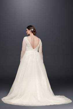 Floral Applique Open Back Tulle Tall Wedding Dress Galina Signature 4XLSWG841