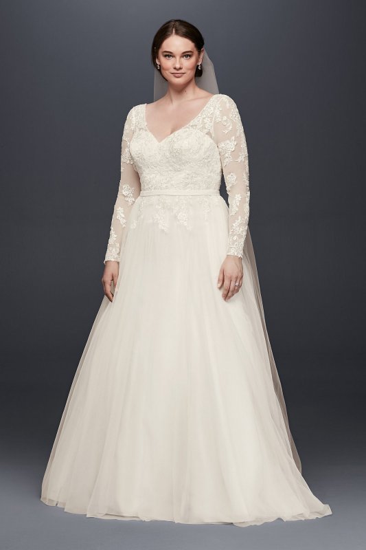 Plus Size Long Sleeve Wedding Dress With Low Back David's Bridal Collection 9WG3831