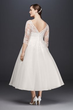 Tulle Plus Size Tea-Length Wedding Dress David's Bridal Collection 9WG3857